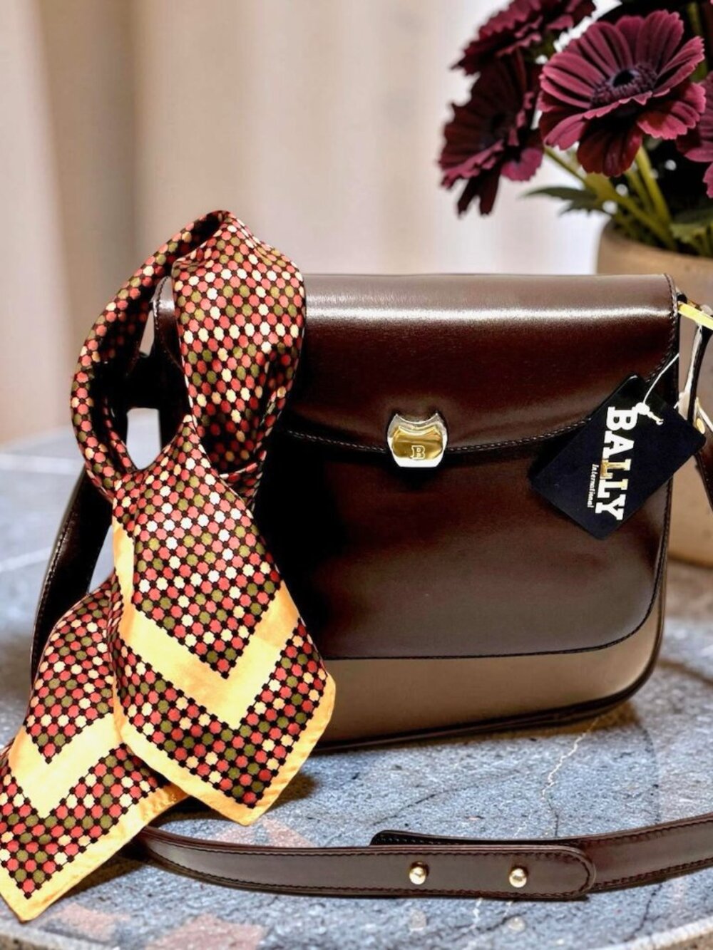 NEW Classic Evening Bally Shoulder Bag Brown Leather +100% Silk Scarf(9 - Picture 16 of 16